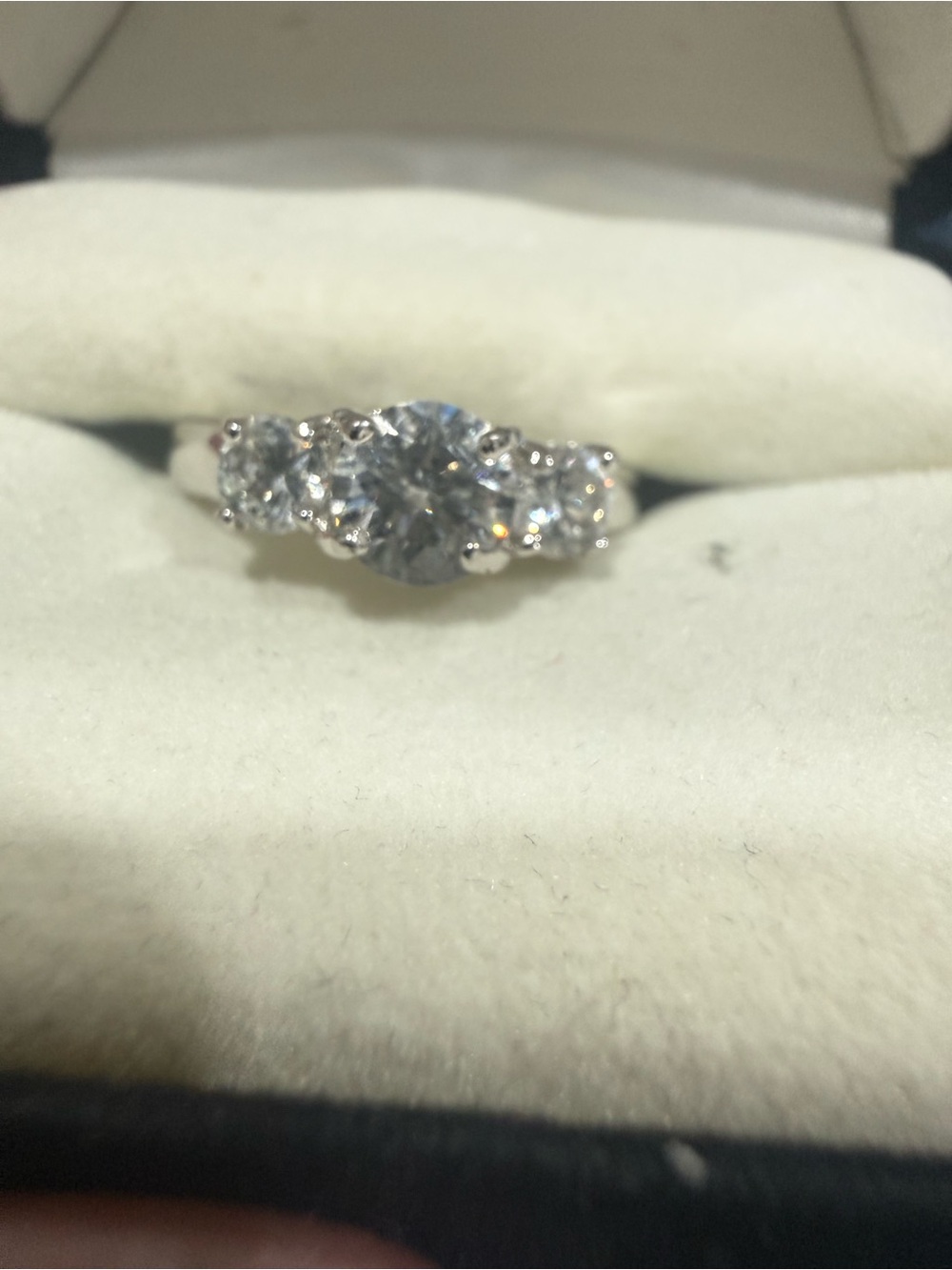 Source Unknown Silver-Tone Three-Stone Clear Crystal Ring